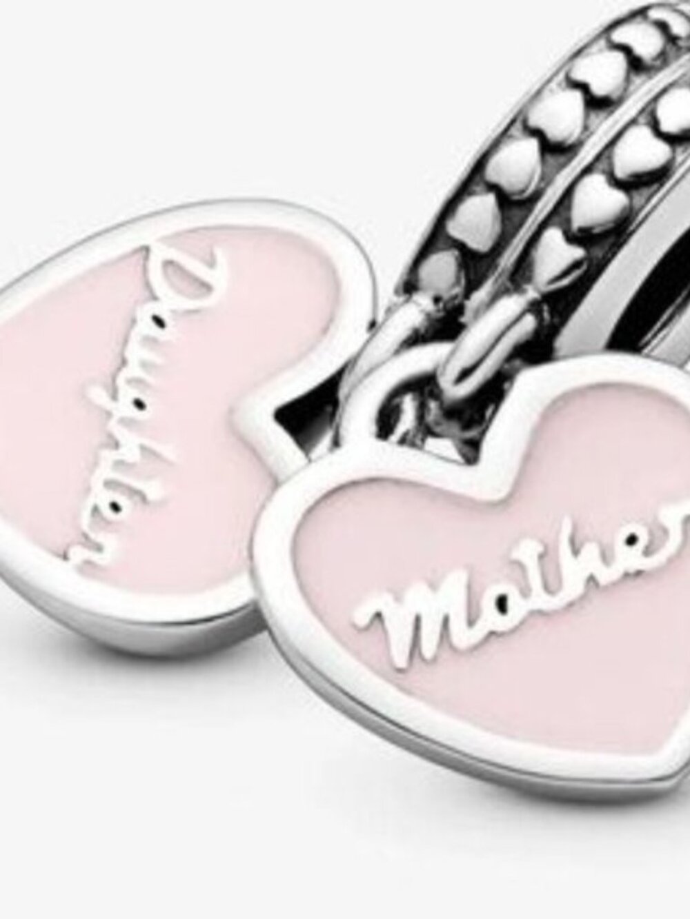 Pandora Pink and Silver Mother Heart Dangle Bracelet Charms